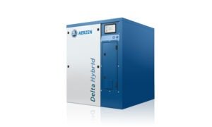 AERZEN Delta Hybrid screw blower detail view — single-stage screw airend with oil-free certification