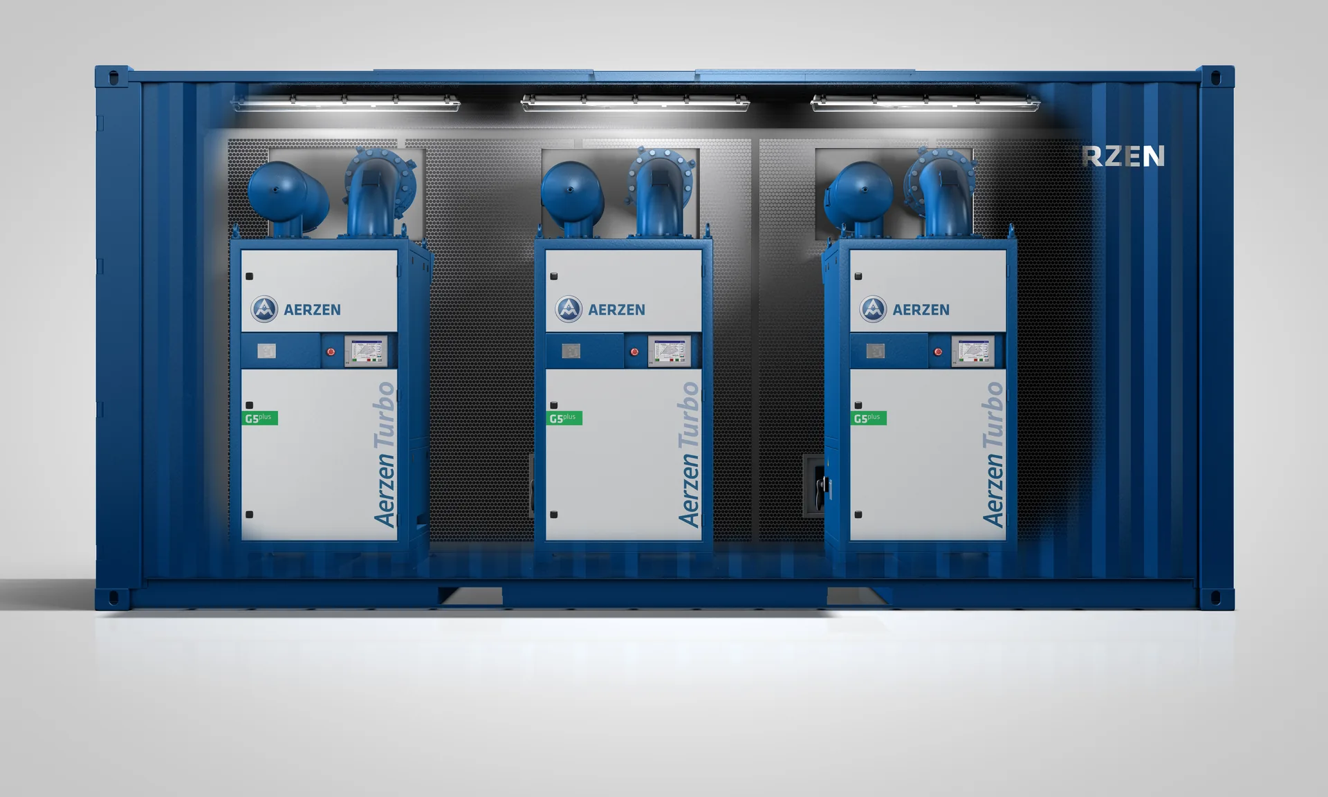AERZEN containerised turbo blower showcased at POWTECH 2025 — G5plus next-generation oil-free screw